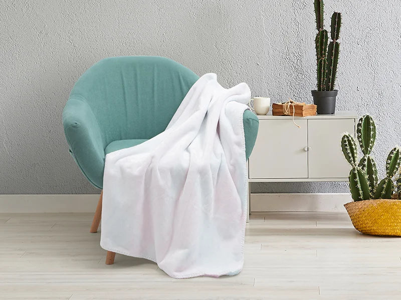 Tie Dyed Faux Fur Lined Sublimation Minky Blanket(White, 127*152cm/50inchx 60inch)