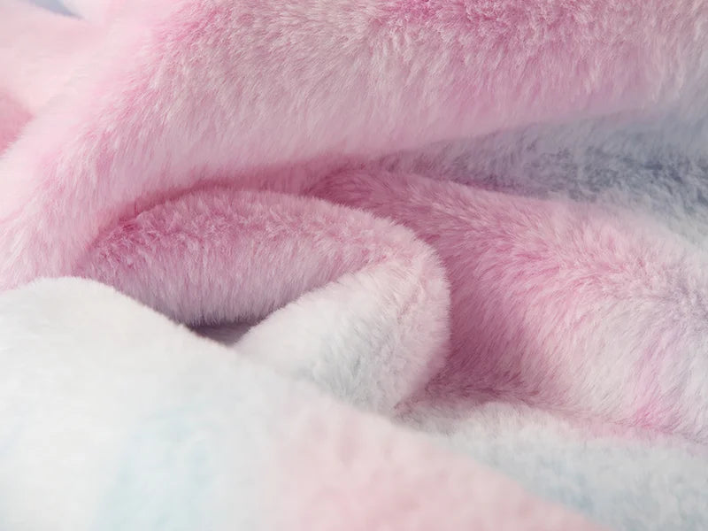 Tie Dyed Faux Fur Lined Sublimation Minky Blanket(White, 152*203cm/60inchx 80inch)