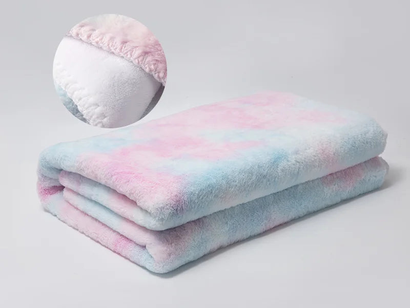Tie Dyed Faux Fur Lined Sublimation Minky Blanket(White, 152*203cm/60inchx 80inch)