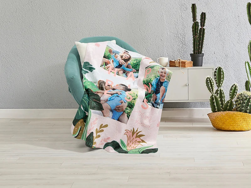 Sherpa Lined Sublimation Minky Blanket(Khaki/White, 76*101cm/30inchx 40inch)