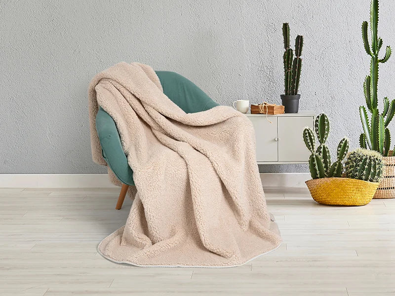 Sherpa Lined Sublimation Minky Blanket(Khaki/White, 152*203cm/60inchx 80inch)