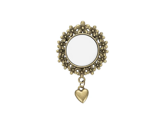 Sublimation Blanks Pin Brooch Charm w/ Heart Pendant (Round, φ2.5cm)