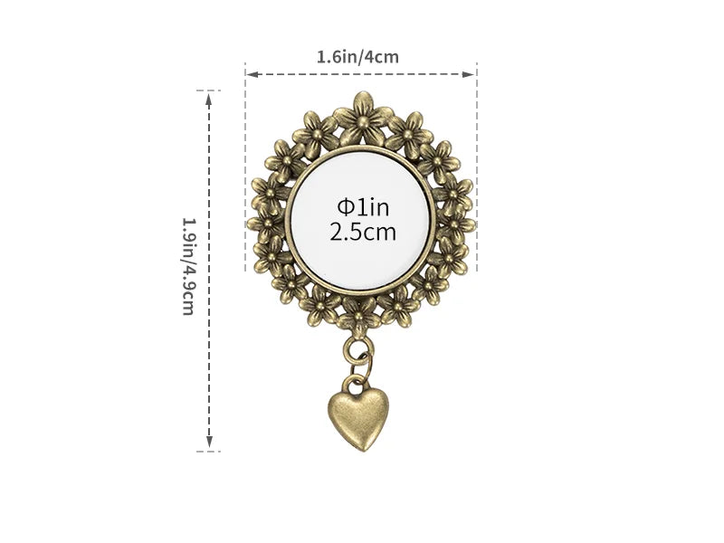 Sublimation Blanks Pin Brooch Charm w/ Small Strip Pendant (Round, 5.5*7cm)