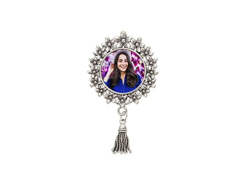 Sublimation Blanks Pin Brooch Charm w/ Tassel Pendant (Round, 4*4.9cm)