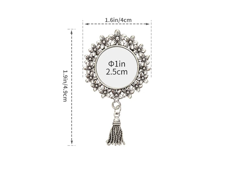 Sublimation Blanks Pin Brooch Charm w/ Small Strip Pendant (Round, 5.5*7cm)