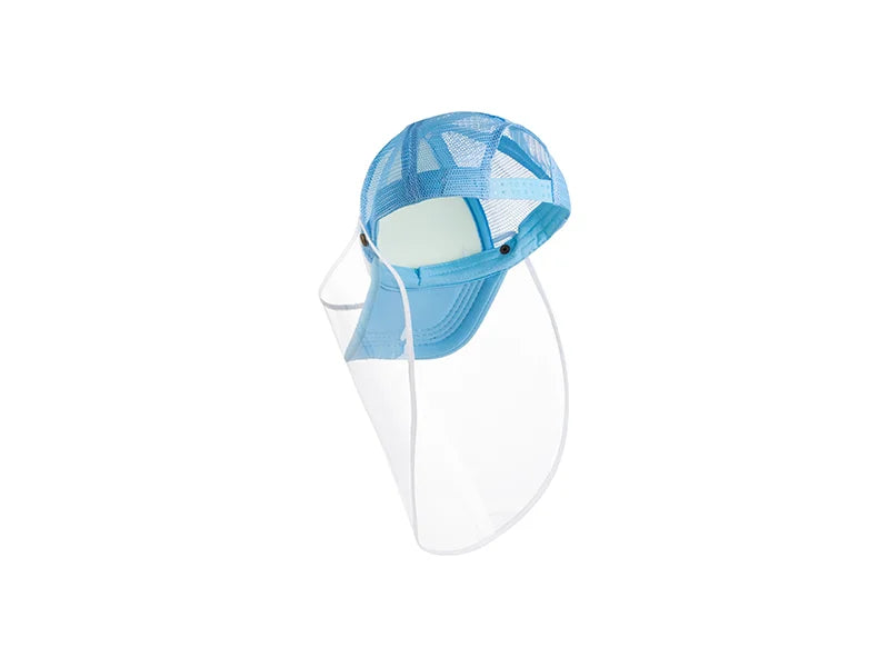 Sublimation Adult Mesh Cap w/ Removable Face Shield (Light Blue)