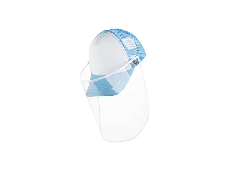 Sublimation Adult Mesh Cap w/ Removable Face Shield (Light Blue)