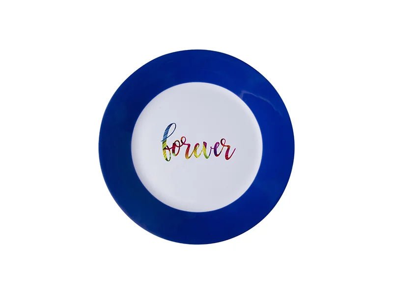 Sublimation 8inch Plate w/ Blue Edge