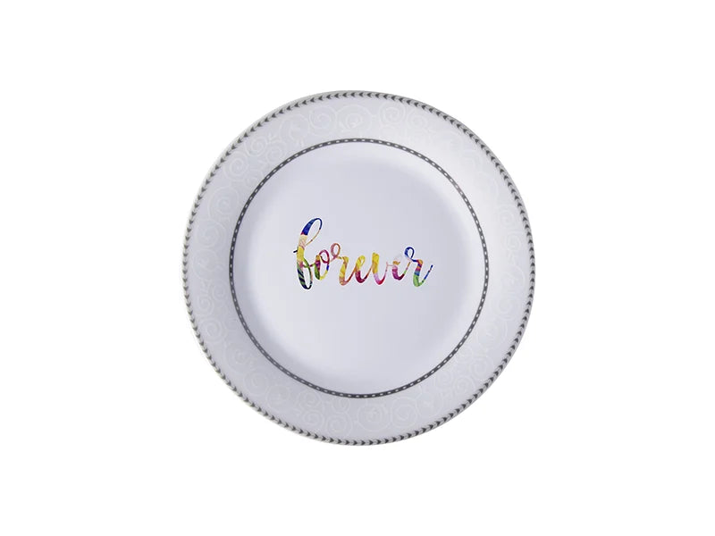 Sublimation 8inch Rim Plate w/ Silver Rim and Pattern