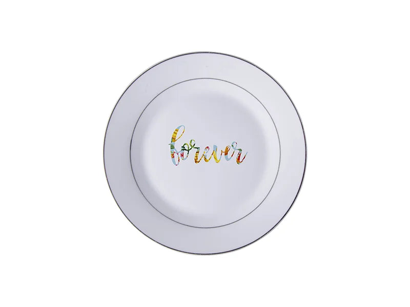 Sublimation 8inch Rim Plate w/ Silver Rim