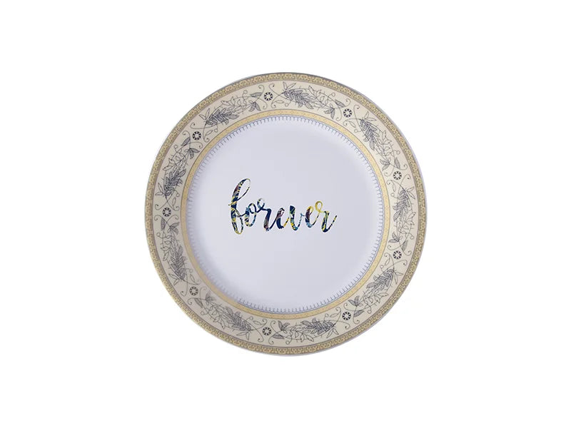 Sublimation 8inch Rim Plate w/ Gold Rim and Leaves