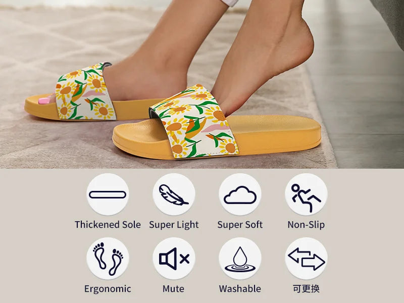 Adult Slippers w/ Sublimation PU Leather ( Black Sole)