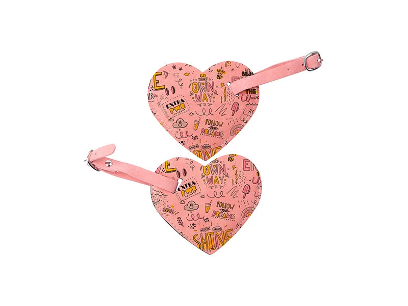 Sublimation Double Side PU Leather Luggage Tag (Pink, Heart Shape)