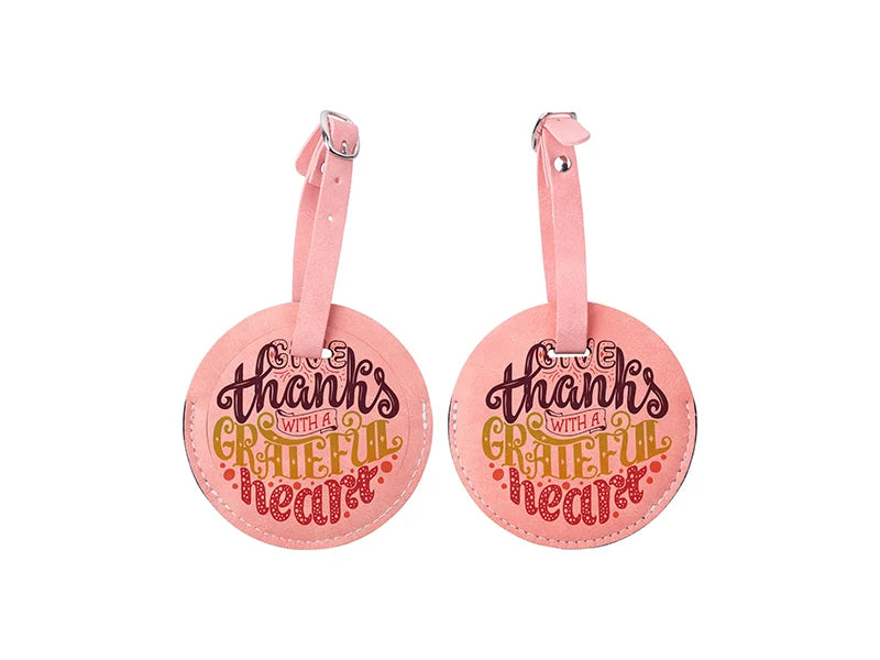 Sublimation Double Side PU Leather Luggage Tag (Pink, Round Shape)