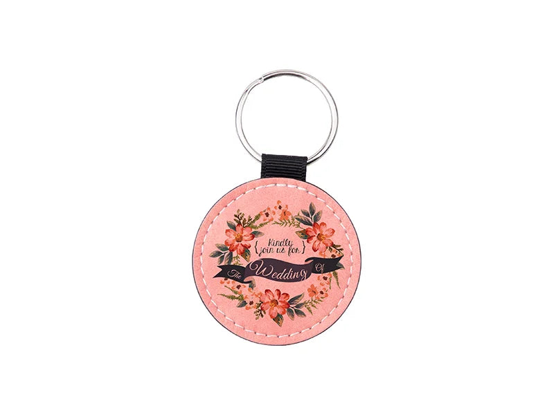 Sublimation PU Leather Key Chain (Pink, Round)