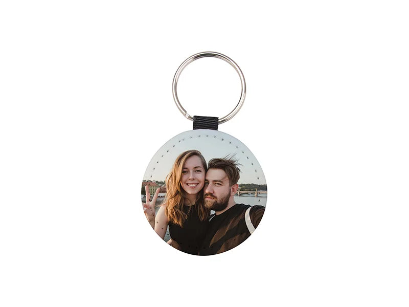 Sublimation Glitter PU Leather Key Chain (Round, Blue)