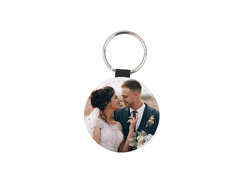 Sublimation Glitter PU Leather Key Chain(Round, Black)