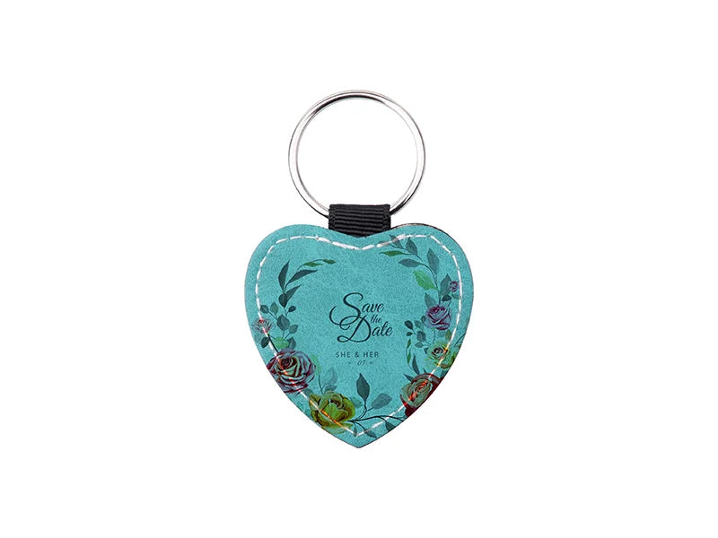 Sublimation PU Leather Key Chain (Green, Heart)