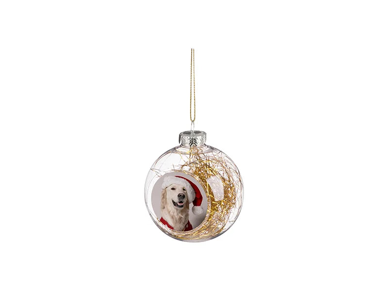 Sublimation 8cm Plastic Christmas Ball Ornament w/ Gold String (Clear)