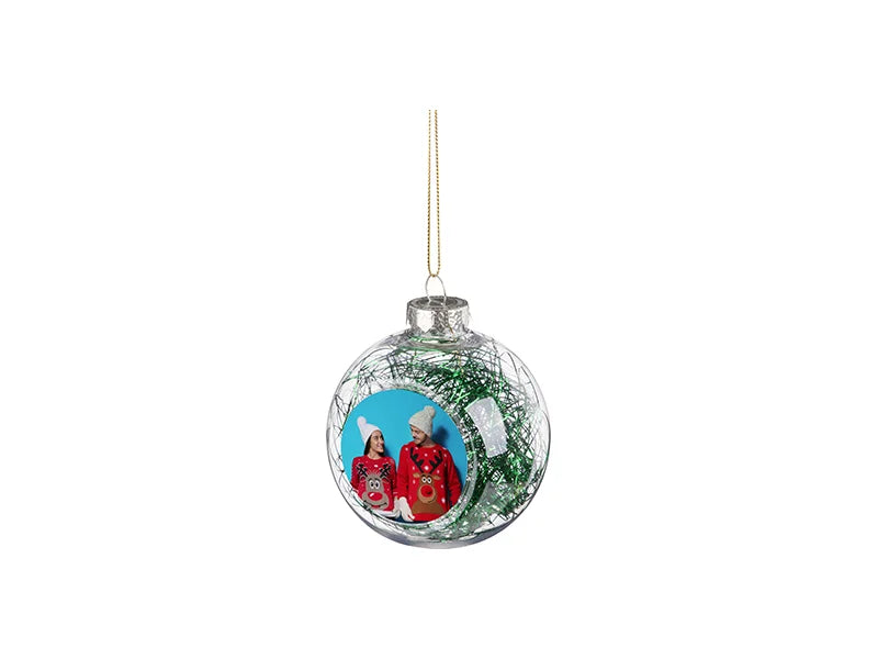 Sublimation 8cm Plastic Christmas Ball Ornament w/ Green String (Clear)