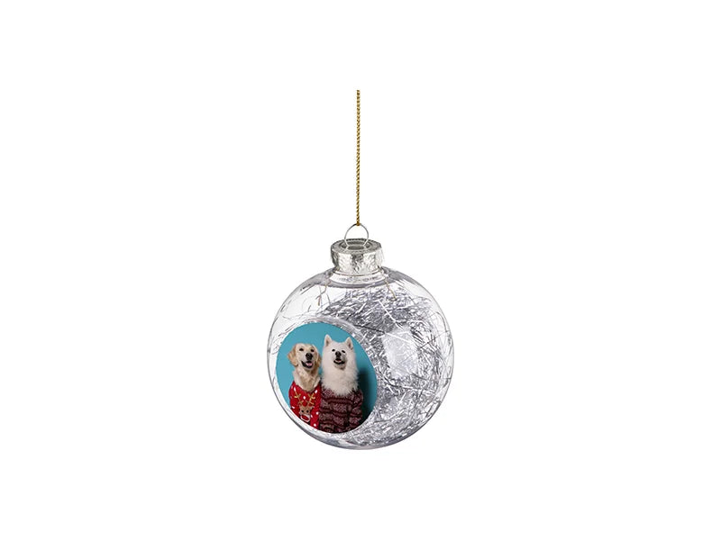Sublimation 8cm Plastic Christmas Ball Ornament w/ Silver String (Clear)