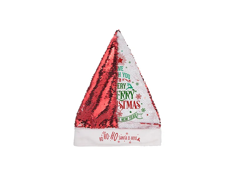 Sublimation Flip Sequin Santa Hat (Red W/ White)