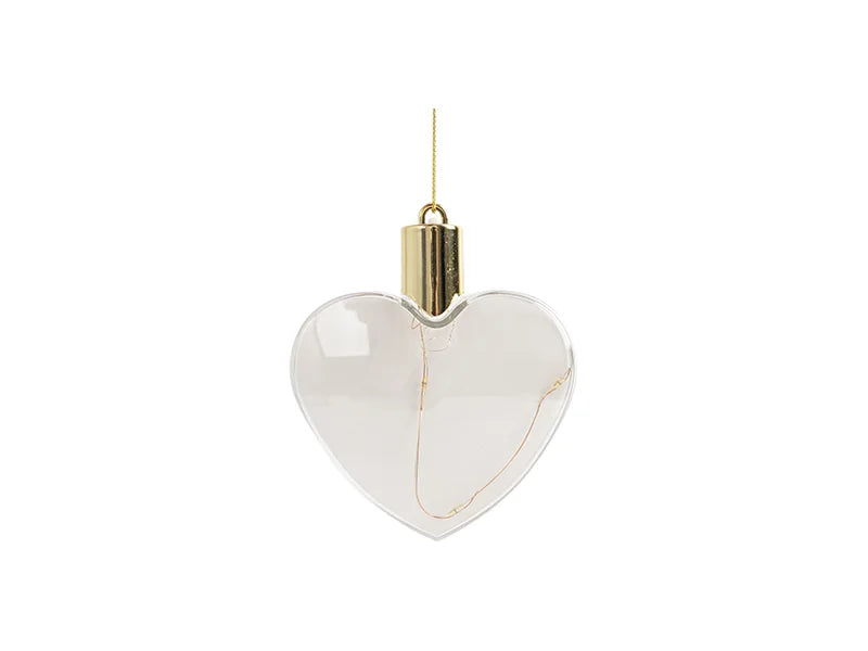 Sublimation 8cm Heart Shape Plastic Christmas Ball Ornament w/String(Clear w/Mix light)