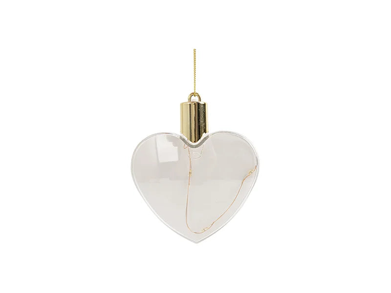 Sublimation 8cm Heart Shape Plastic Christmas Ball Ornament w/String(Clear w/Mix light)