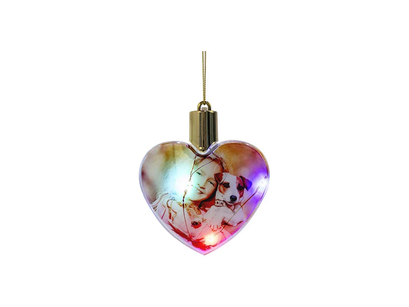 Sublimation 8cm Heart Shape Plastic Christmas Ball Ornament w/String(Clear w/Mix light)