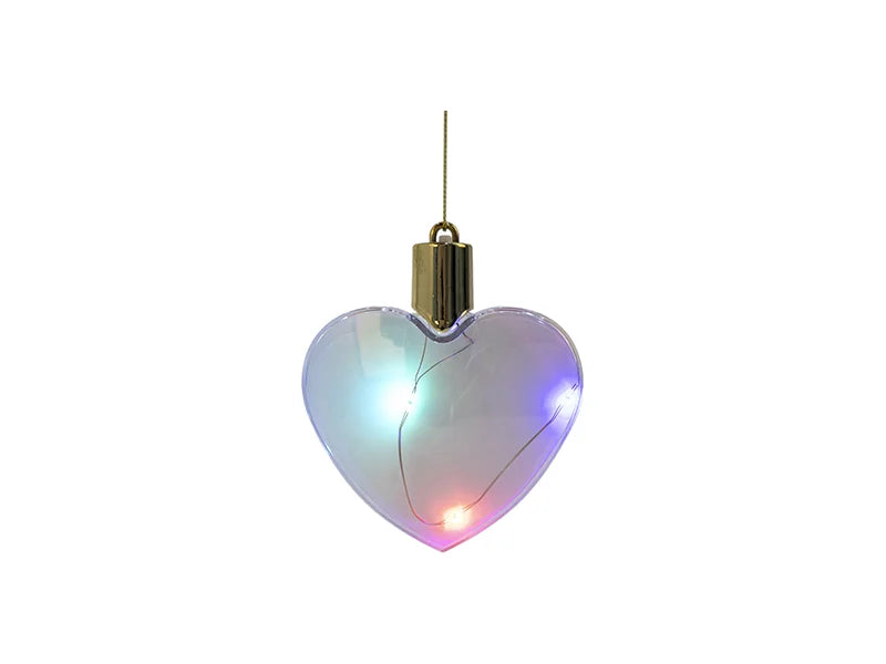 Sublimation 8cm Heart Shape Plastic Christmas Ball Ornament w/String(Clear w/Mix light)