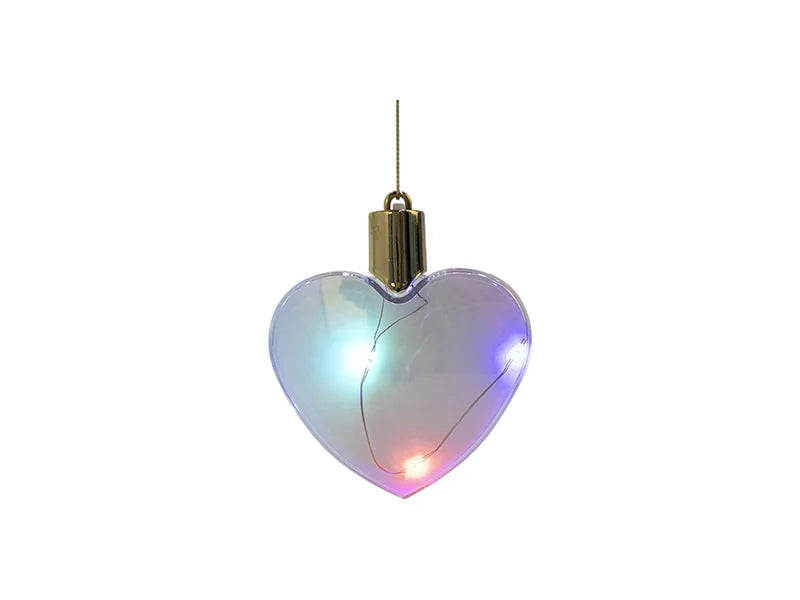 Sublimation 8cm Heart Shape Plastic Christmas Ball Ornament w/String(Clear w/Mix light)
