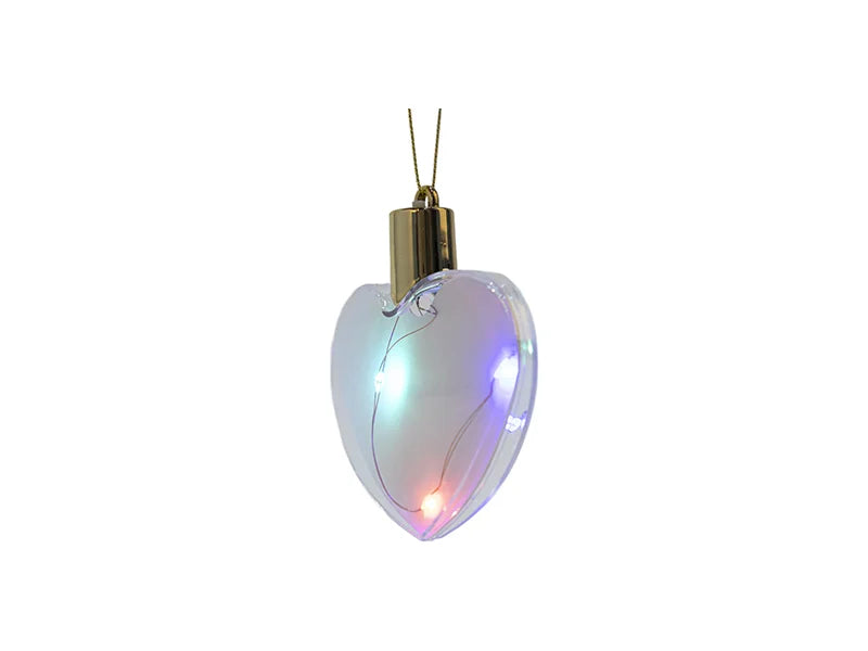 Sublimation 8cm Heart Shape Plastic Christmas Ball Ornament w/String(Clear w/Mix light)
