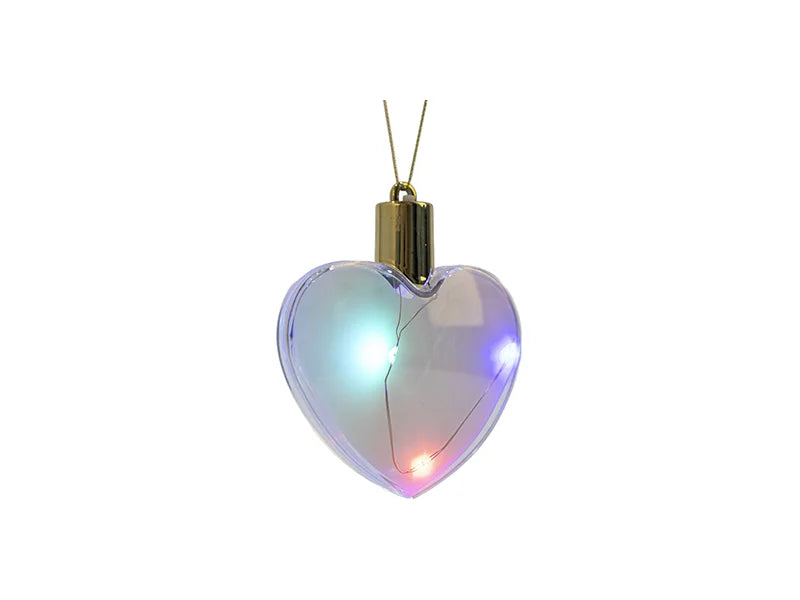 Sublimation 8cm Heart Shape Plastic Christmas Ball Ornament w/String(Clear w/Mix light)