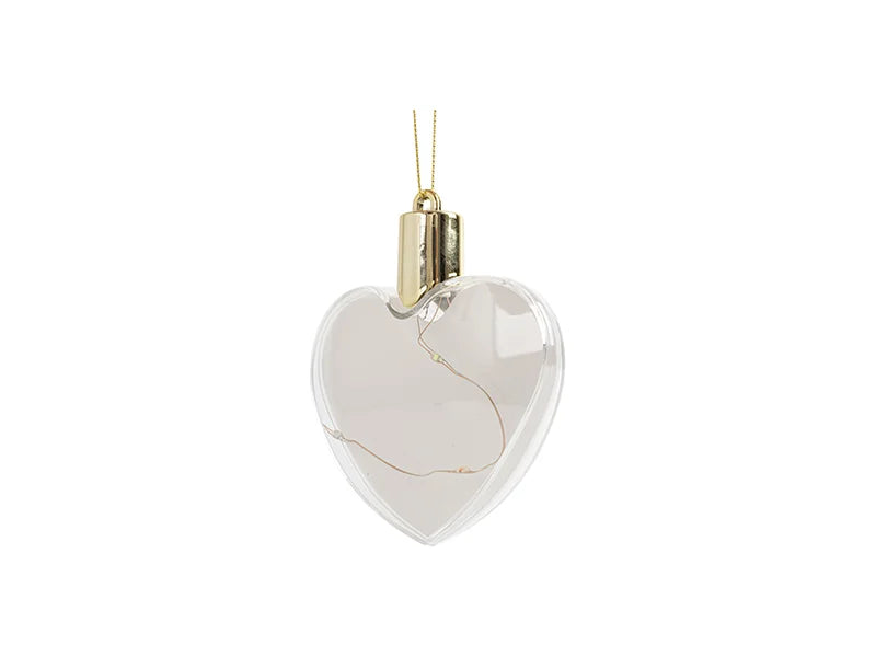 Sublimation 8cm Heart Shape Plastic Christmas Ball Ornament w/String(Clear w/ Warm light)