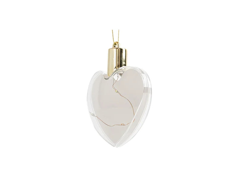 Sublimation 8cm Heart Shape Plastic Christmas Ball Ornament w/String(Clear w/ Warm light)