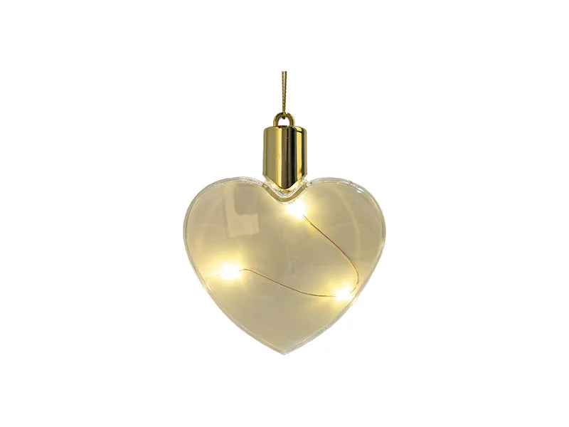 Sublimation 8cm Heart Shape Plastic Christmas Ball Ornament w/String(Clear w/ Warm light)