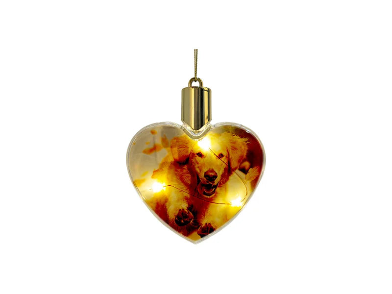 Sublimation 8cm Heart Shape Plastic Christmas Ball Ornament w/String(Clear w/ Warm light)