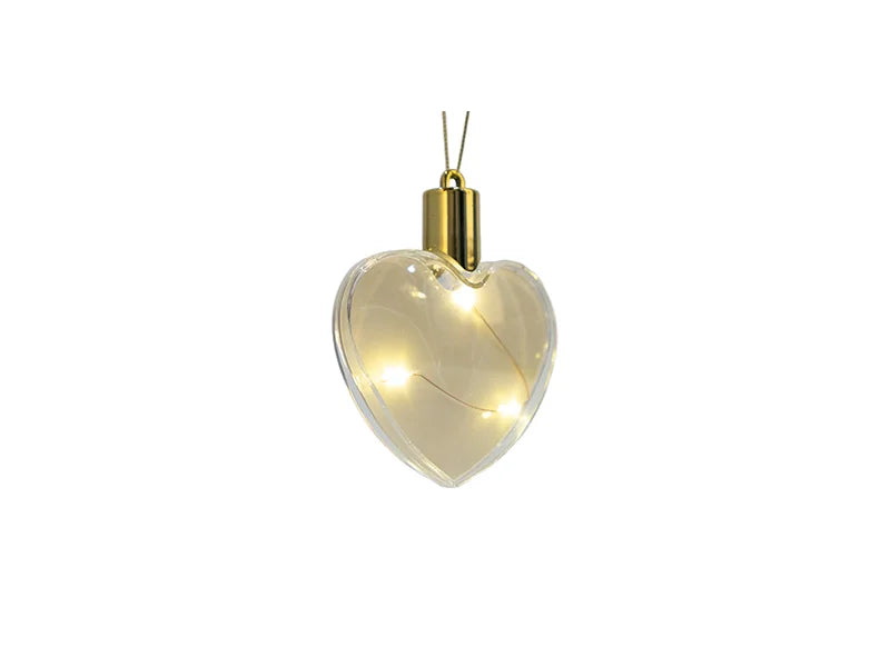 Sublimation 8cm Heart Shape Plastic Christmas Ball Ornament w/String(Clear w/ Warm light)
