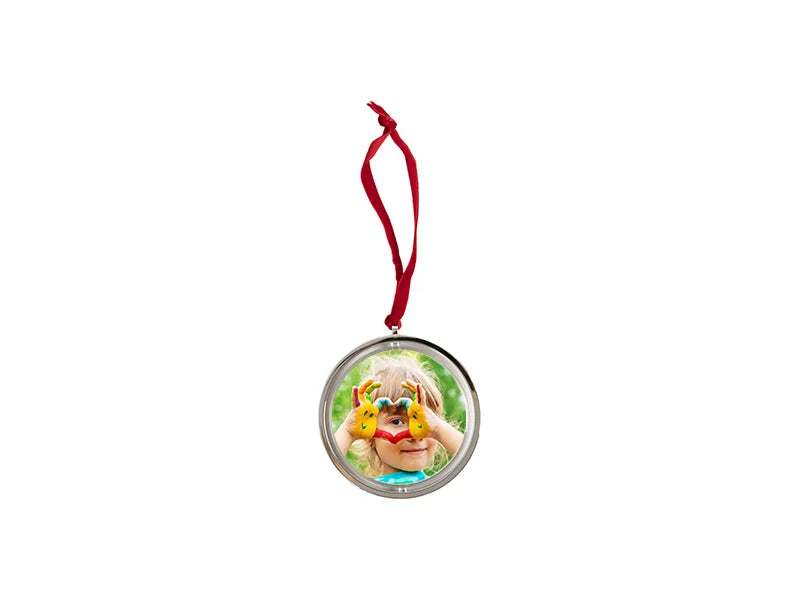 Sublimation Rotating Christmas Ornament w/Red String (Silver,8.5*9.2*1cm)