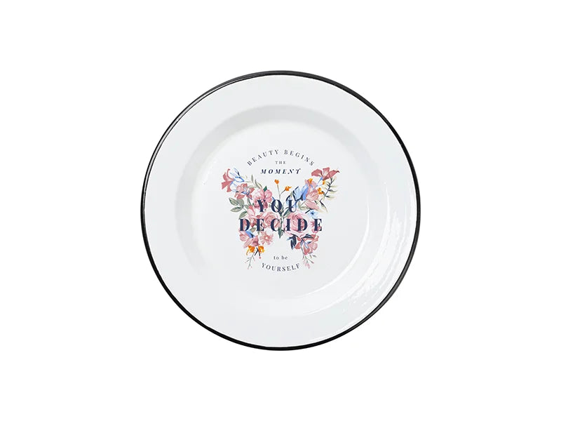 Sublimation Blanks White Round Enamel Plate(Black Edge, φ24.5cm)