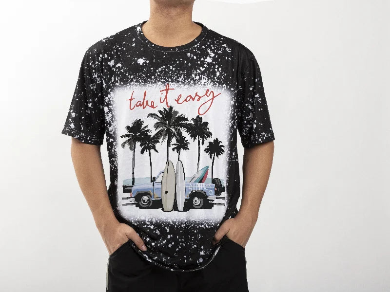 Black Bleached Starry Cotton Feeling T-shirt for Sublimation Printing