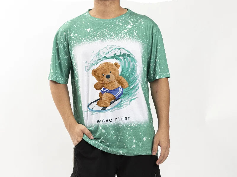 Green Bleached Starry Cotton Feeling T-shirt for Sublimation Printing