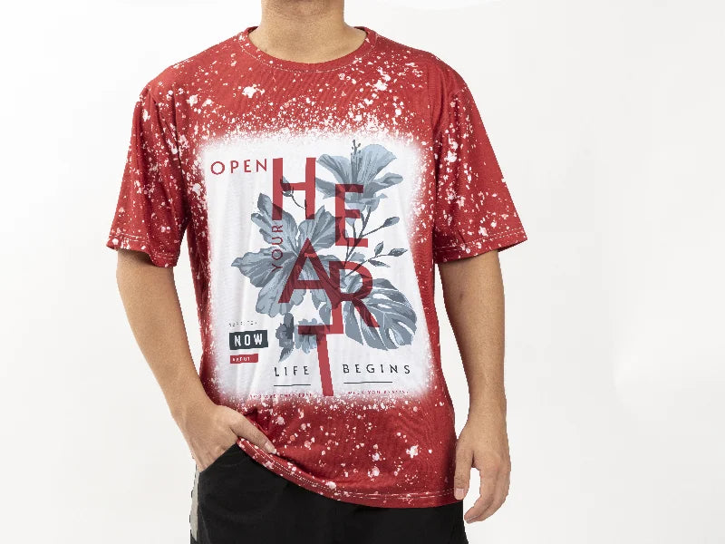 Red Bleached Starry Cotton Feeling T-shirt for Sublimation Printing
