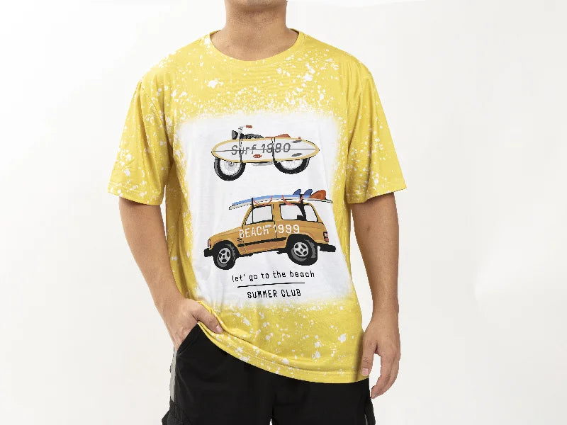 Yellow Bleached Starry Cotton Feeling T-shirt for Sublimation Printing