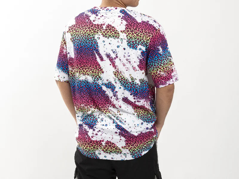 Wild Purple Bleached Leopard Cotton Feeling T-shirt for Sublimation Printing