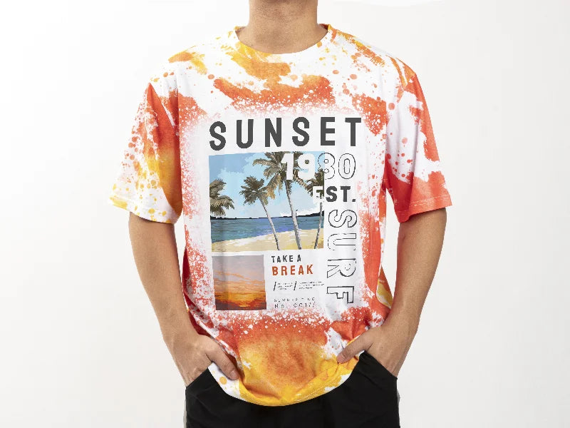 Dreams Orange Bleached Leopard Cotton Feeling T-shirt for Sublimation Printing