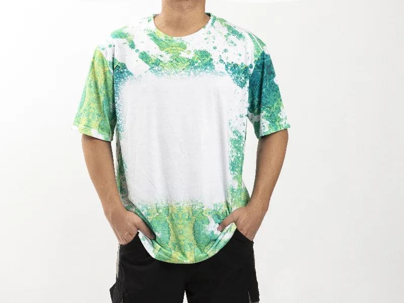 Summer Green Bleached Leopard Cotton Feeling T-shirt for Sublimation Printing