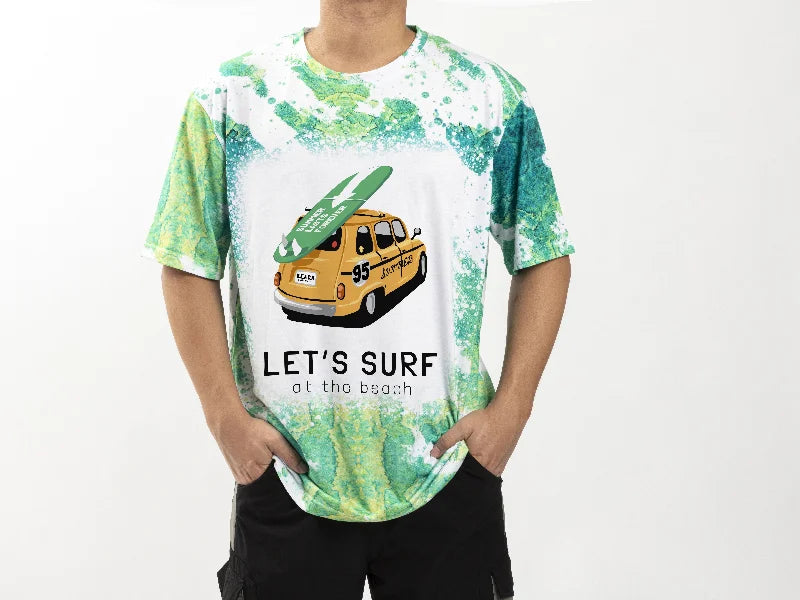 Summer Green Bleached Leopard Cotton Feeling T-shirt for Sublimation Printing