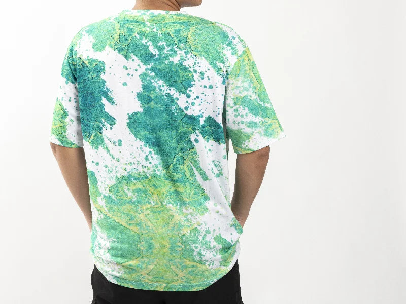 Summer Green Bleached Leopard Cotton Feeling T-shirt for Sublimation Printing