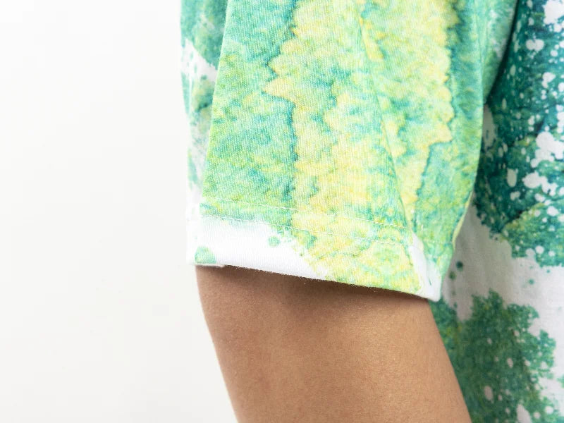 Summer Green Bleached Leopard Cotton Feeling T-shirt for Sublimation Printing